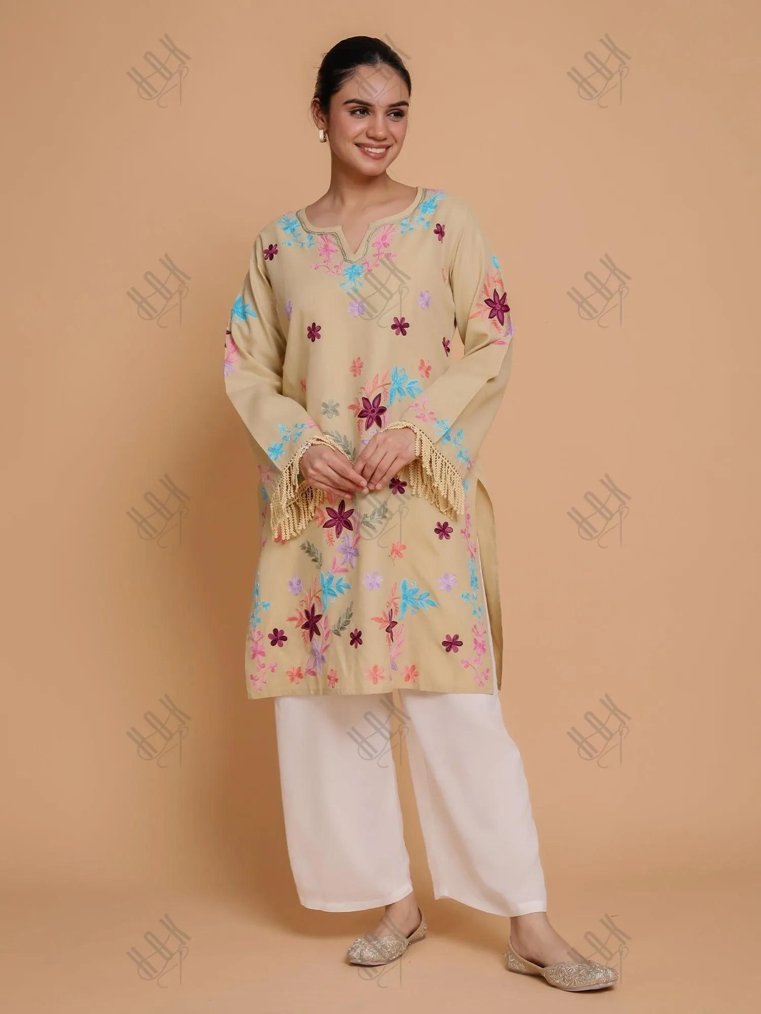 Falak Kashmiri Long Kurta - Beige