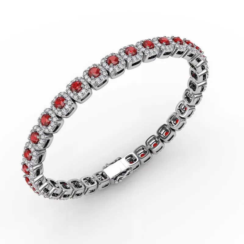 FANA Classic Cushion Cut Ruby and Diamond Bracelet B1490R