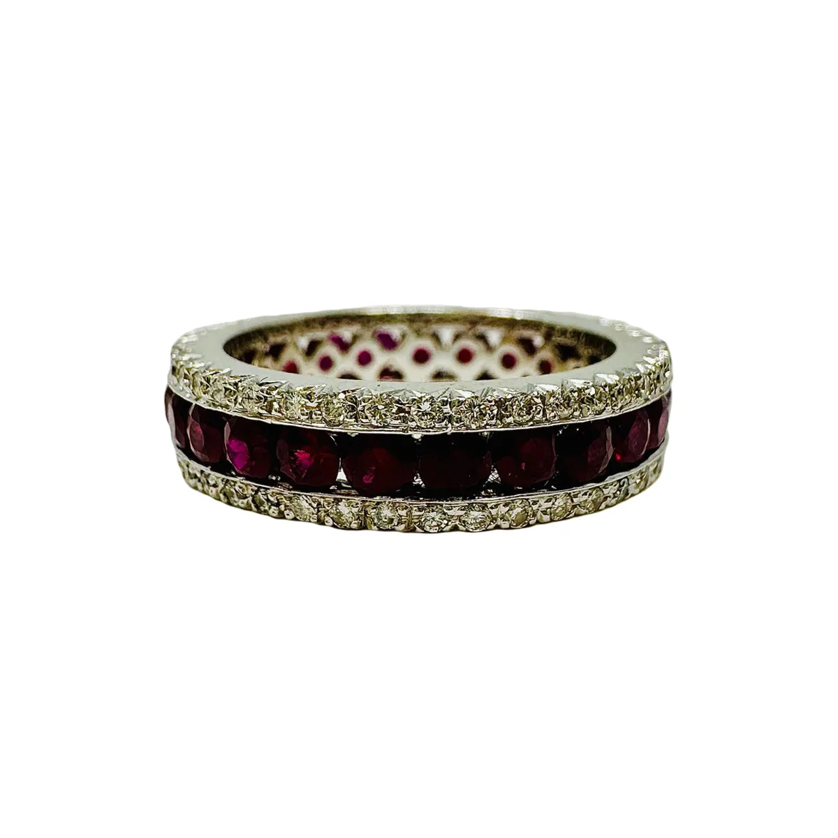 Favero 18K White Gold Eternity Ring with Ruby and Diamond