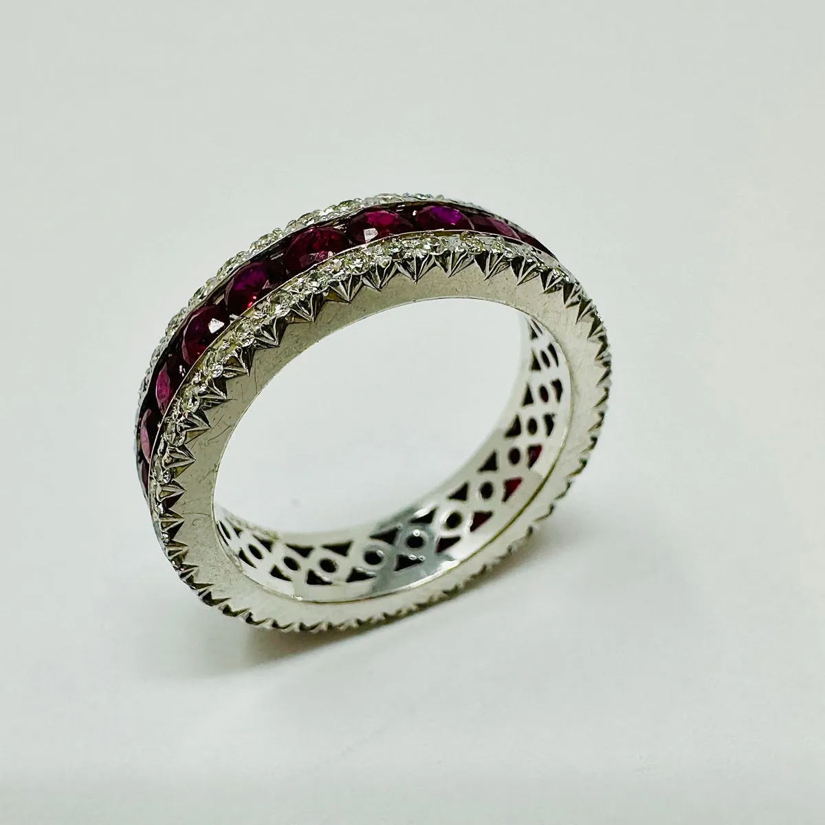 Favero 18K White Gold Eternity Ring with Ruby and Diamond