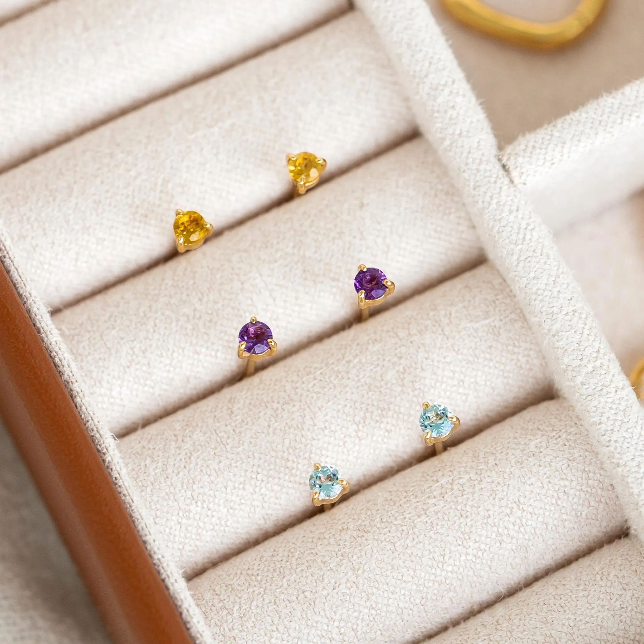 February Birthstone Stud Earrings 14k Gold - Amethyst