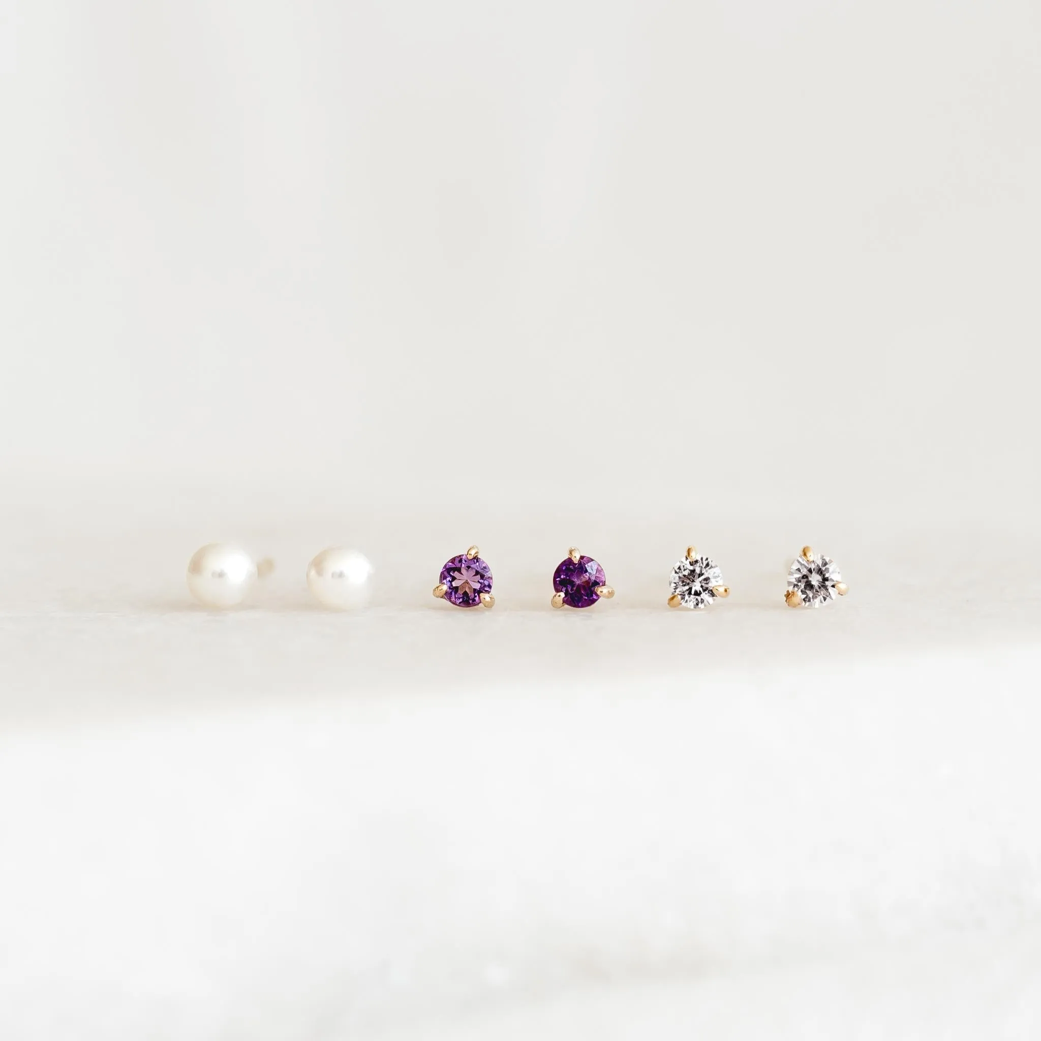 February Birthstone Stud Earrings 14k Gold - Amethyst