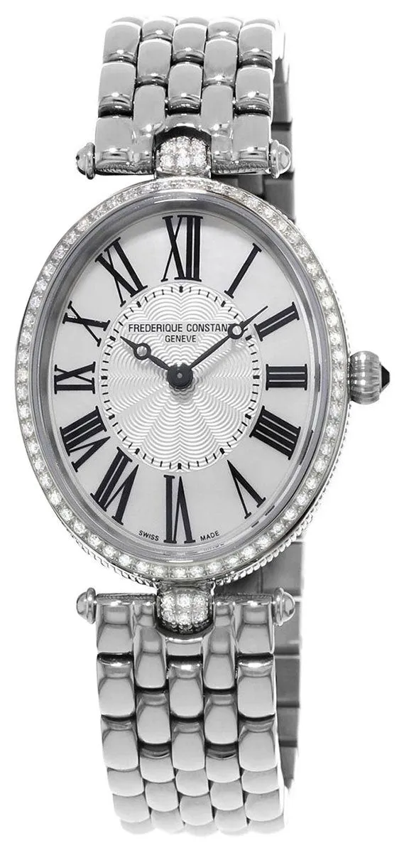 Frederique Constant Classics Art Deco Stainless Steel Oval Case Mother-of-Pearl Dial Diamonds Quartz Womens Watch FC-200MPW2VD6B