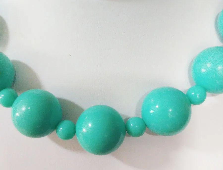 *FROM MY OWN PERSONAL COLLECTION - VINTAGE LARGE AQUA BEADED NECKLACE - PERFECT FOR SUMMER