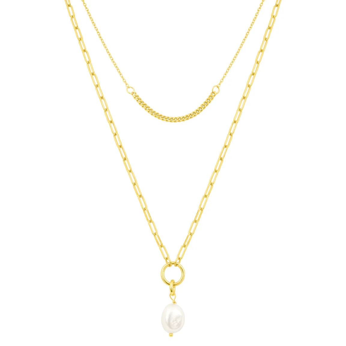 fyb Emily Pearl Layer Necklace in Gold