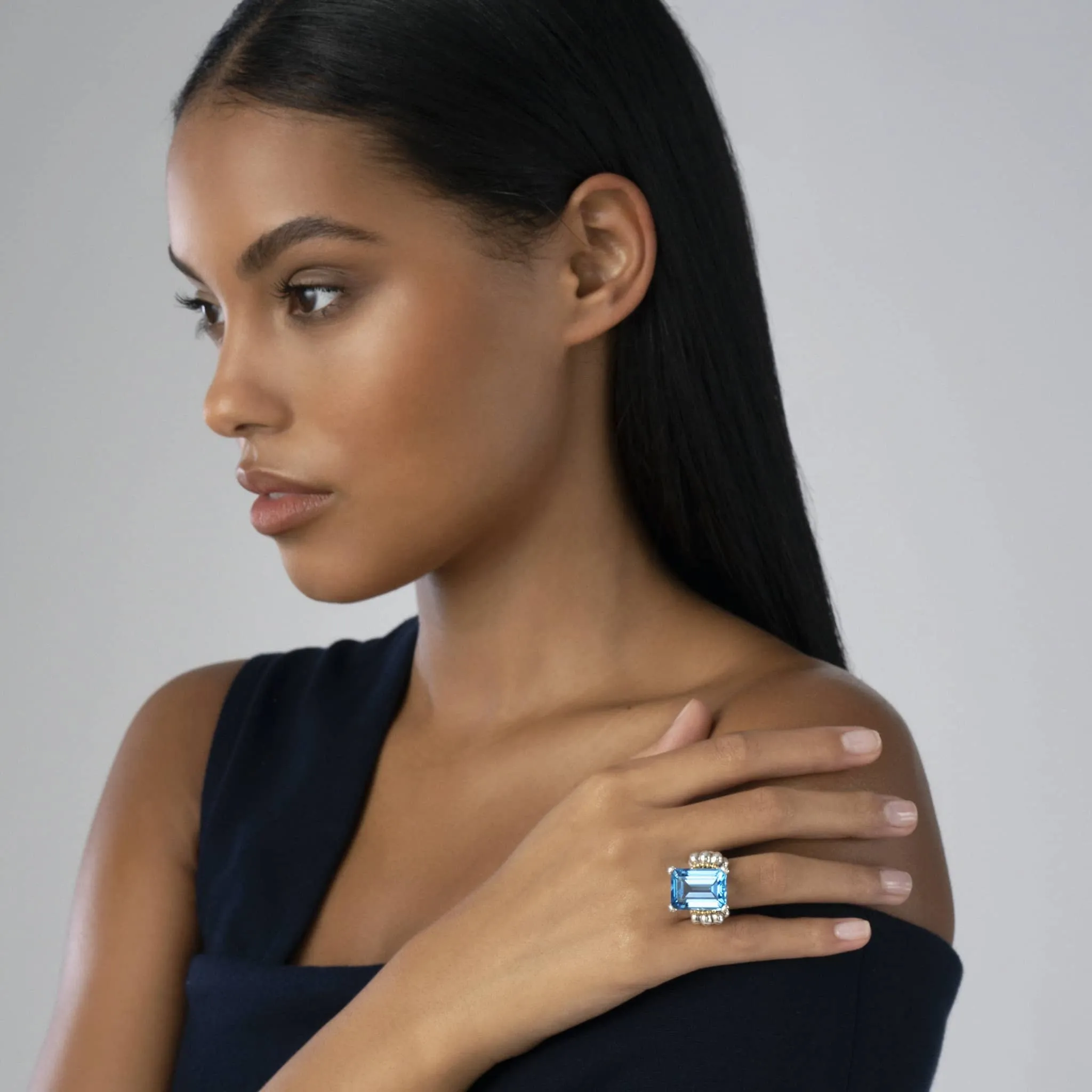 Glacier Large Emerald-Cut Swiss Blue Topaz Ring