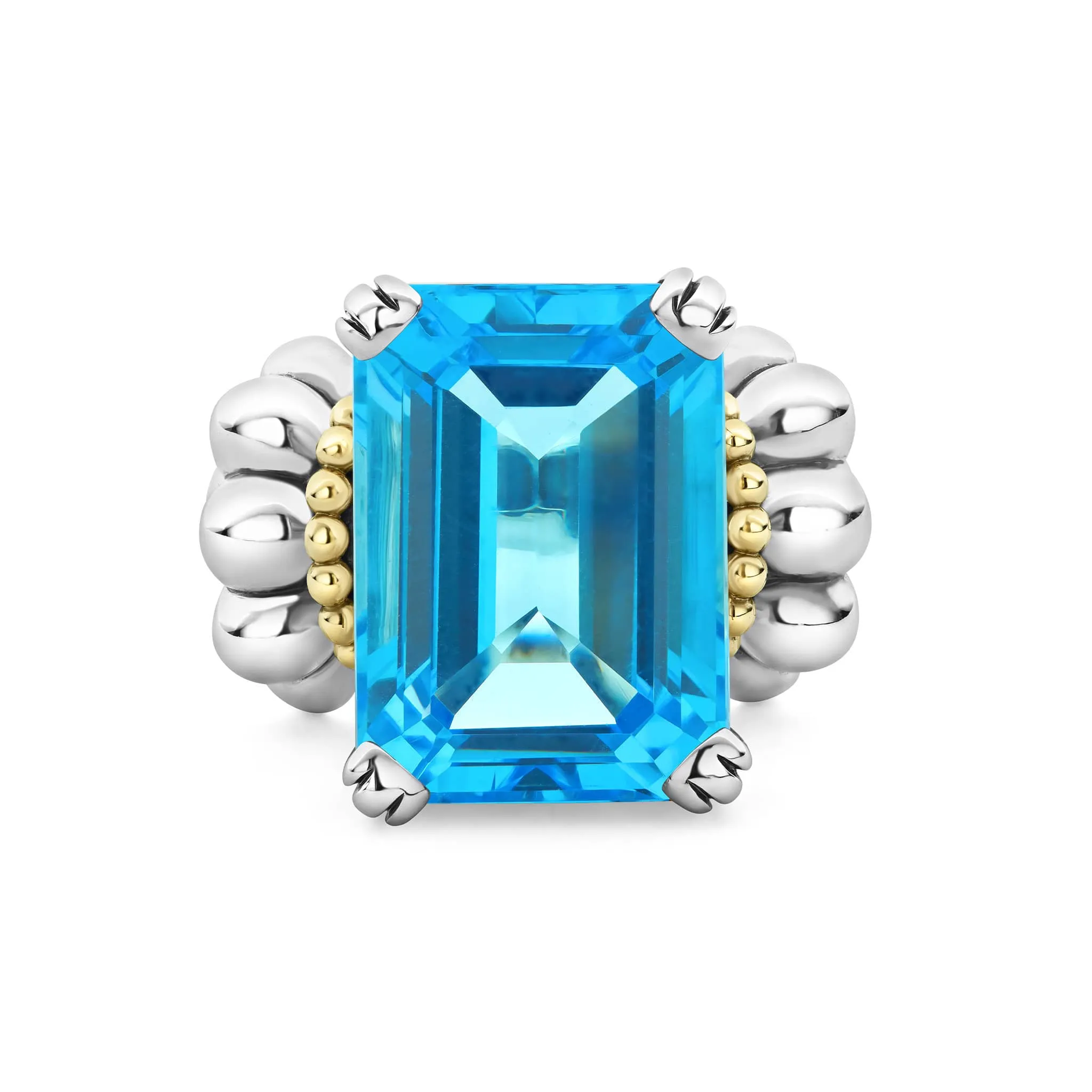 Glacier Large Emerald-Cut Swiss Blue Topaz Ring