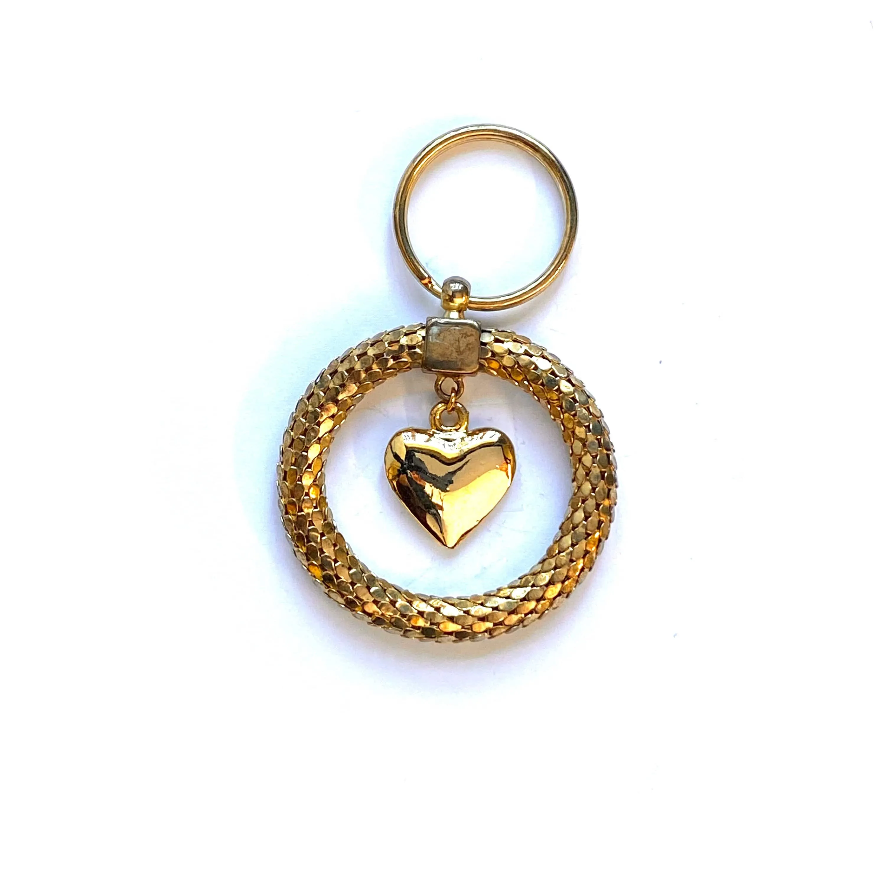 Gold Circle Heart Fashion Keychain Key Ring Metal Gold