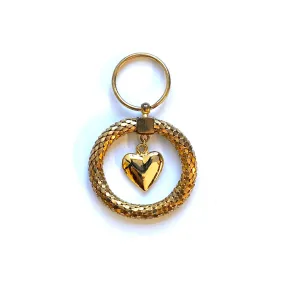 Gold Circle Heart Fashion Keychain Key Ring Metal Gold