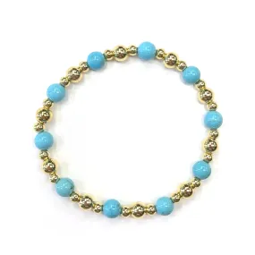 Gold Filled Ball Stretch Bracelet With Large Alternating Turquoise Balls