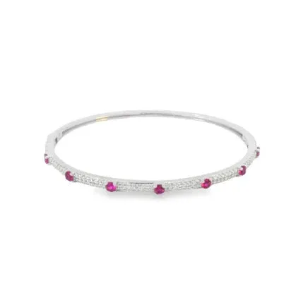 Gold Filled Bangle with Ruby / Emerald and White Pave CZ Stones