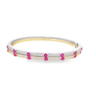 Gold Filled Bangle with Ruby / Emerald and White Pave CZ Stones