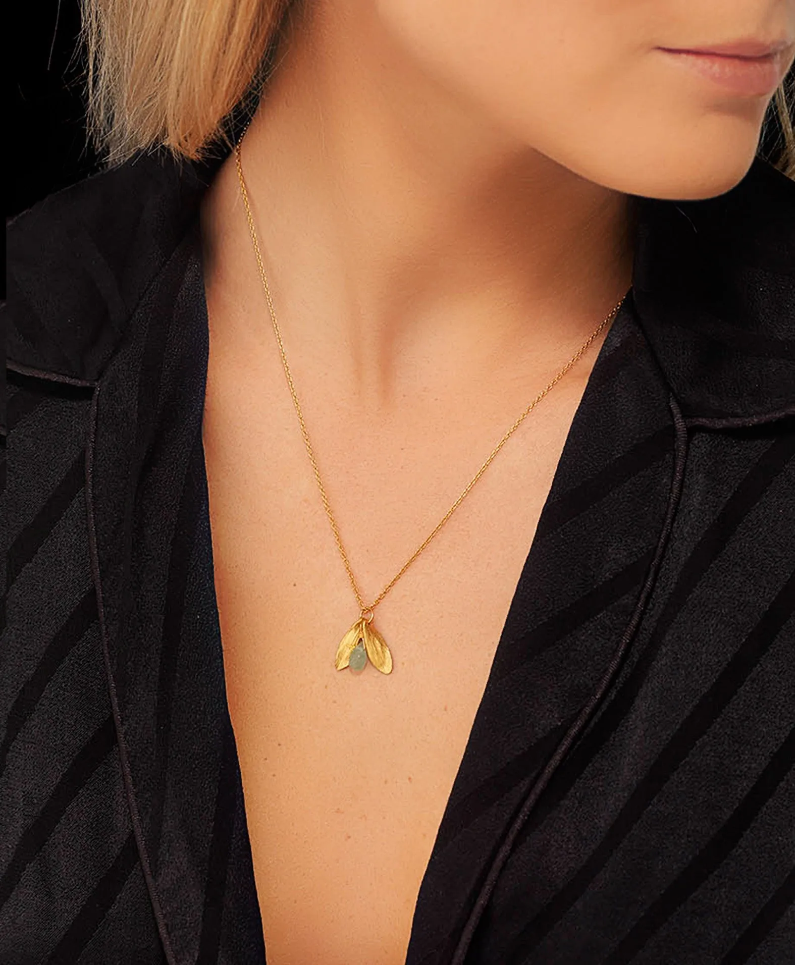 Gold Lucky Leaf Drop Pendant