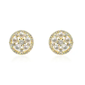 Gold Plated Round Earrings With Pearls And CZ Stones