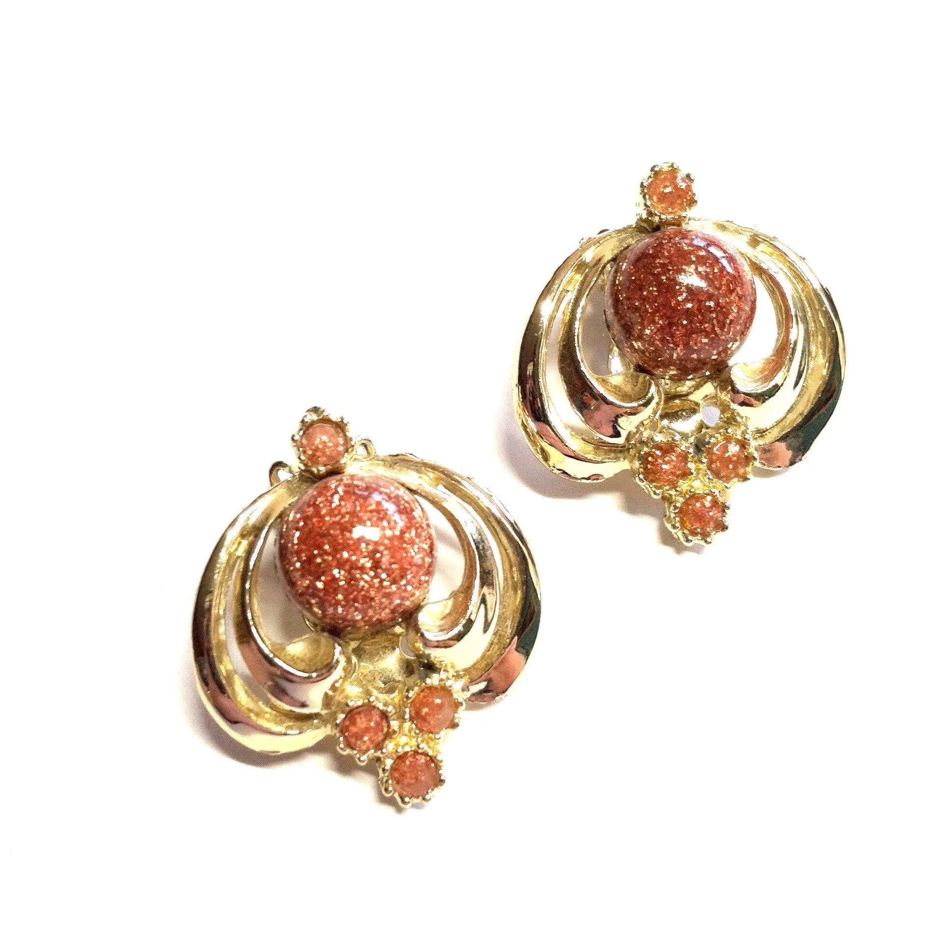 Goldstone Art Nouveau Clip Earrings circa 1960s