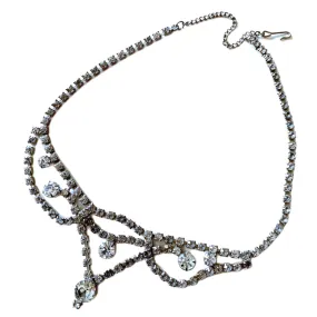 Gorgeous Clear Rhinestone Draped Front Necklace circa 1950s