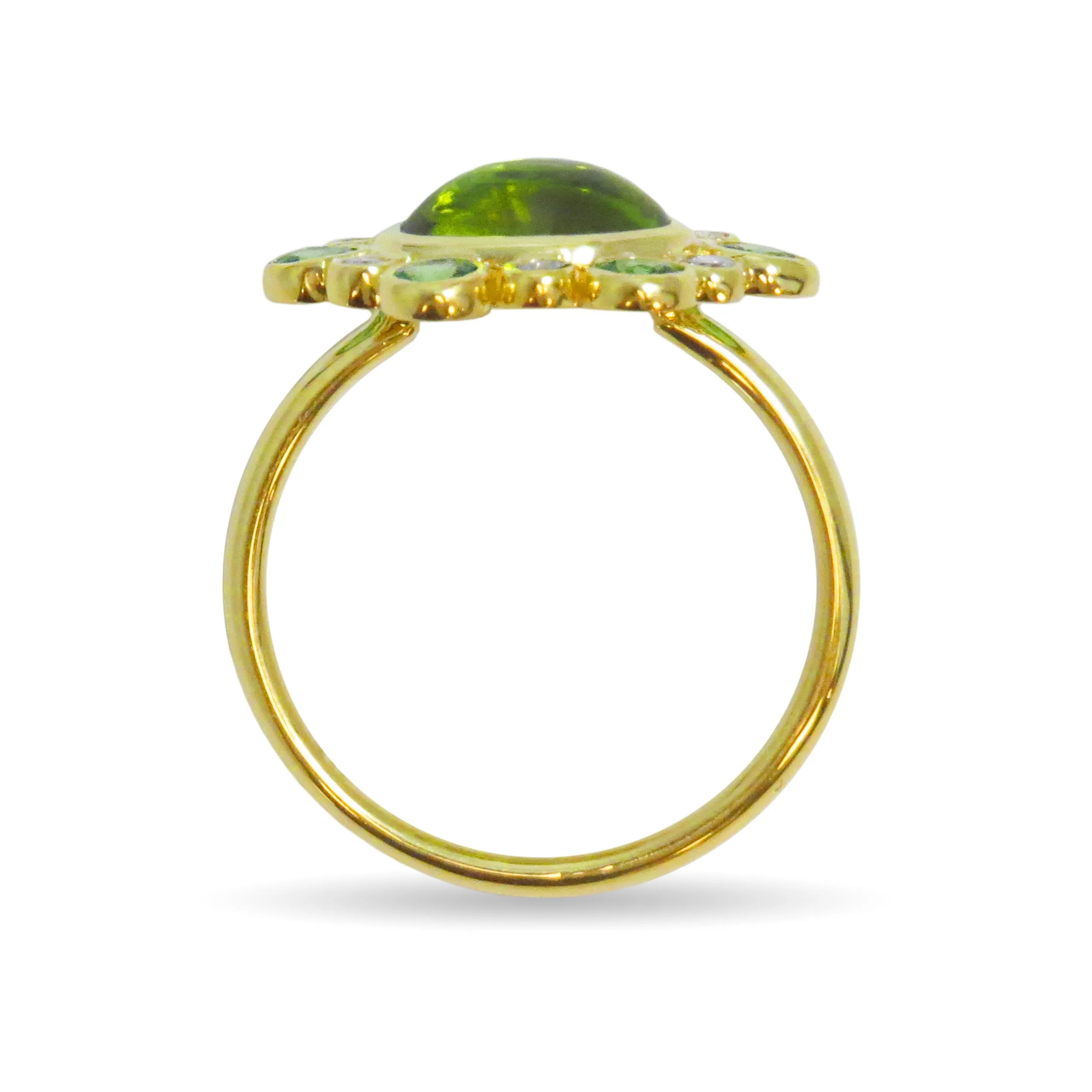 Green Peridot Tsavorite and Diamond Ring