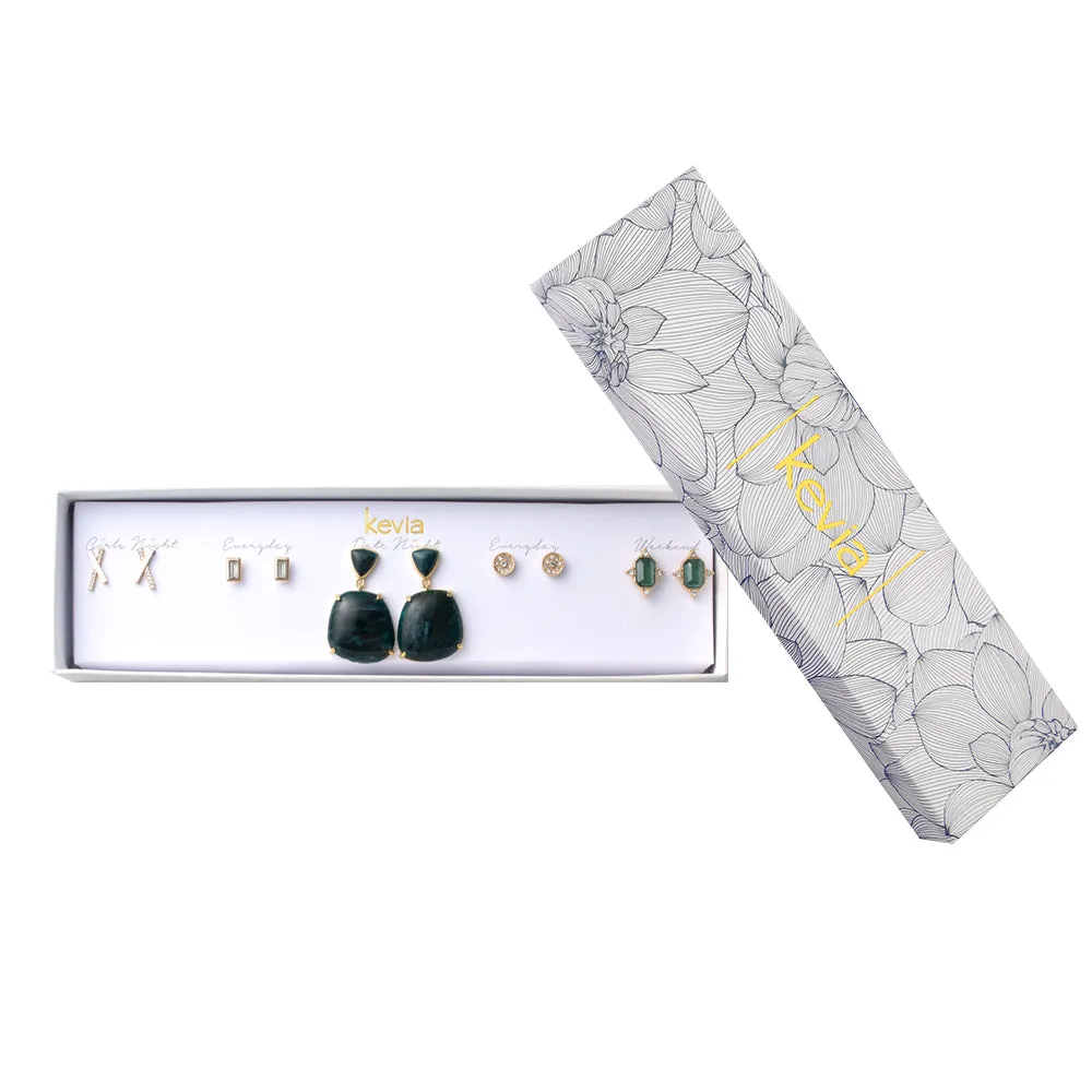 Green Stone Drop Earring Set