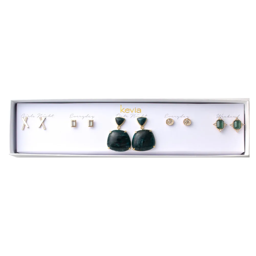 Green Stone Drop Earring Set