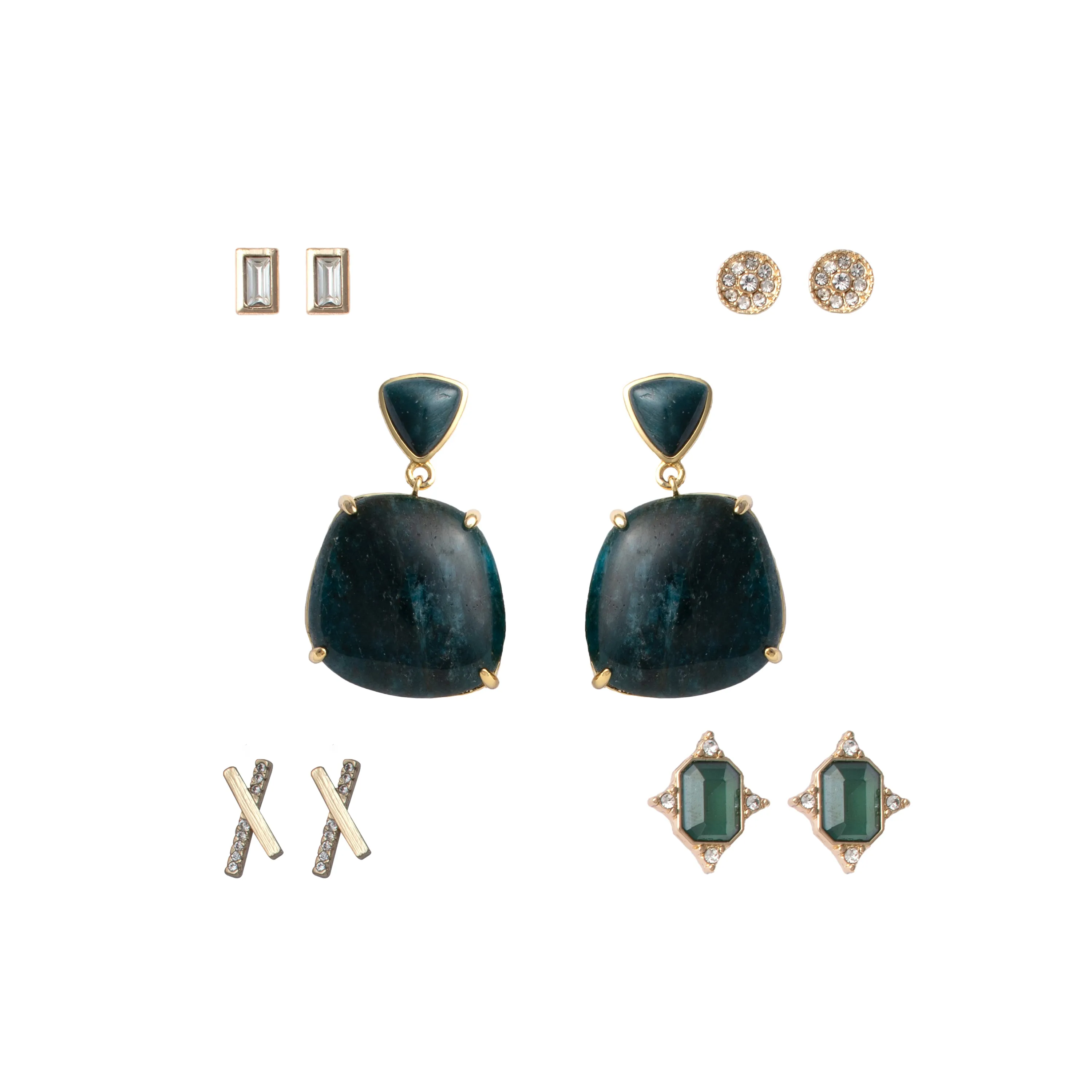 Green Stone Drop Earring Set