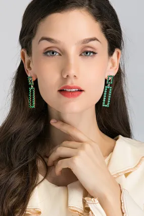 Green Stud Square and Rectangle Cut Out Drop Earrings