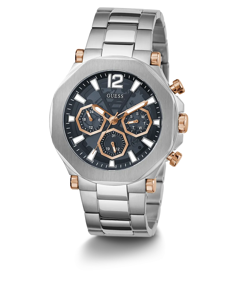 GUESS Mens Silver Tone Multi-function Watch