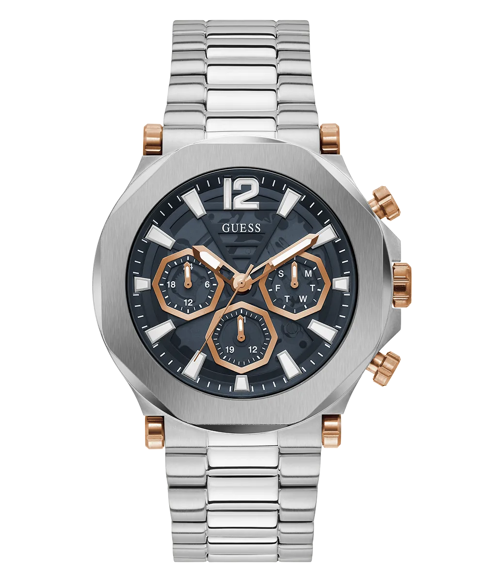 GUESS Mens Silver Tone Multi-function Watch