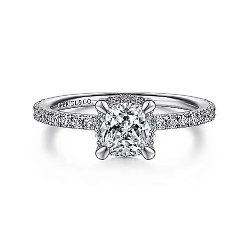 Hart - 14K White Gold Hidden Halo Cushion Cut Diamond Engagement Ring