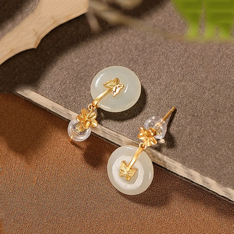 Hetian Jade Butterfly Gemstone Earrings