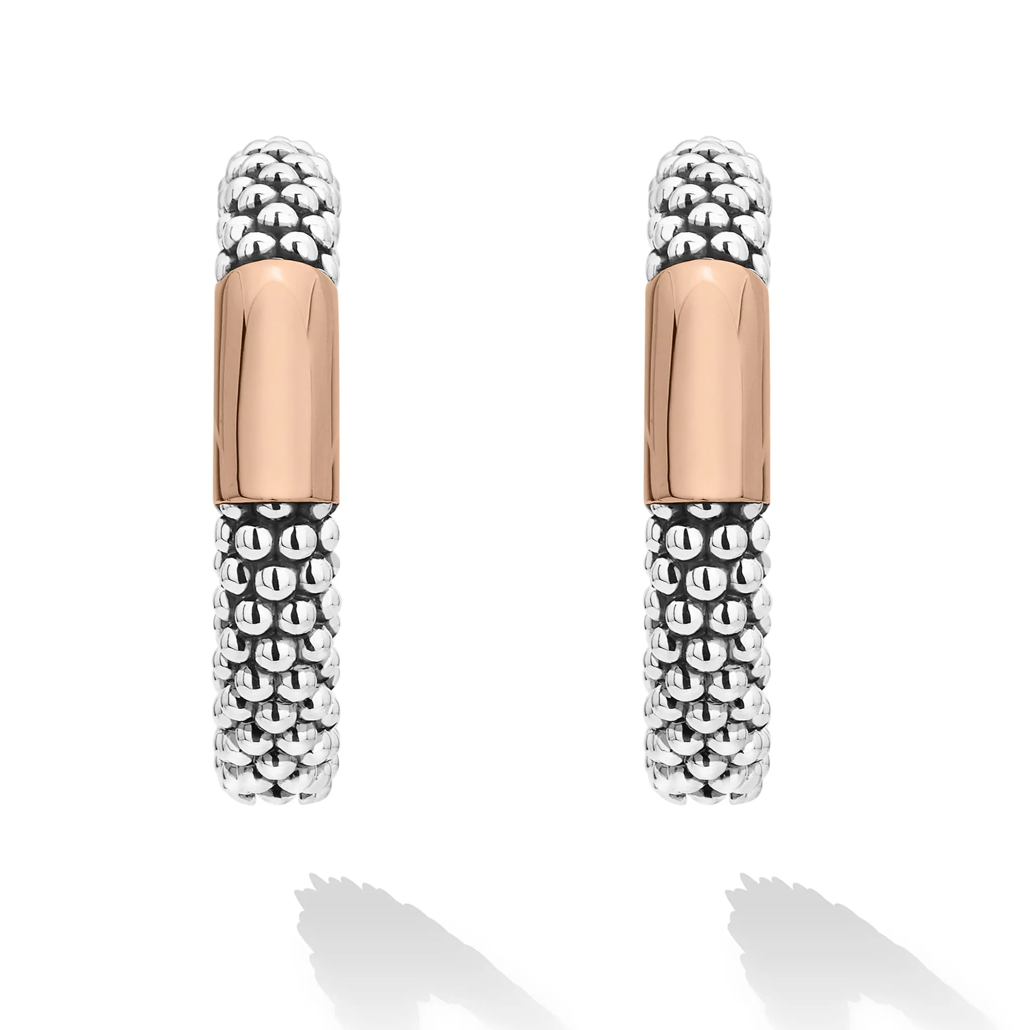 High Bar Rose Gold Station Caviar Hoop Earrings