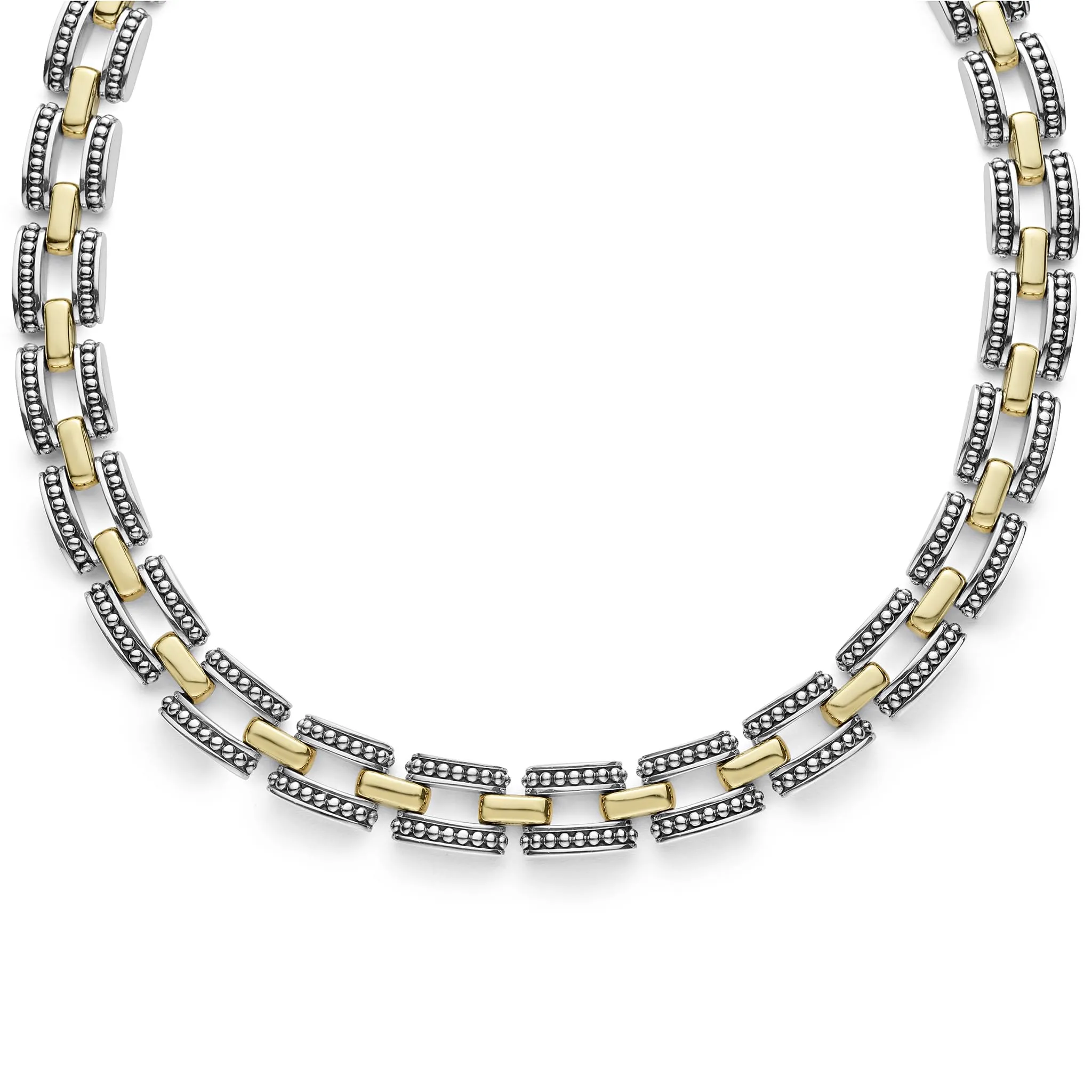 High Bar Two-Tone Caviar Link Necklace