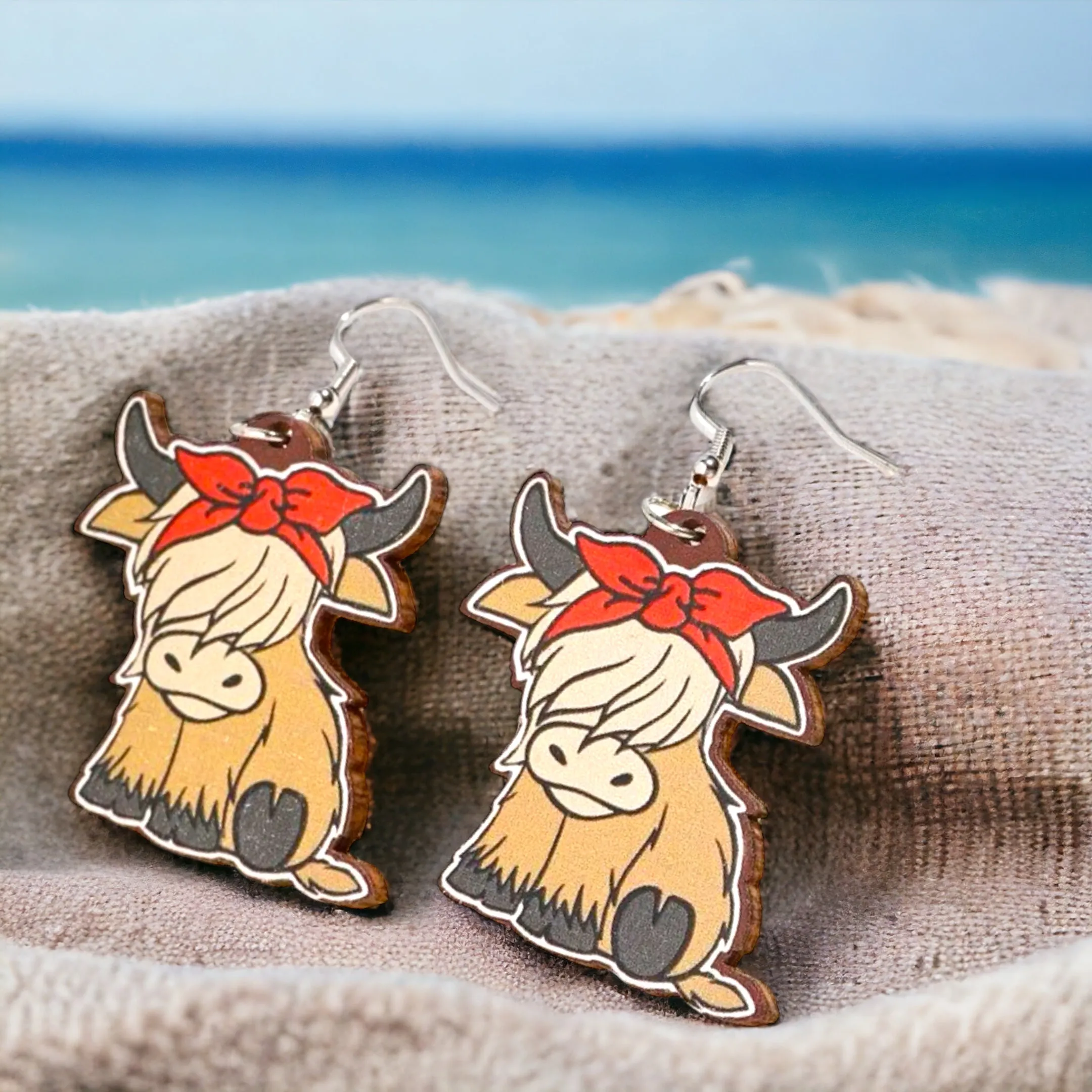 Highland Cow Earrings - Cow Jewelry, Handmade Earrings, Handmade Jewelry, Animal Earring, Animal Jewelry, Cow Accessories, Cow Print, Moo Cow, Dairy