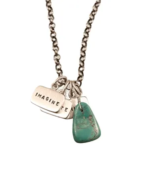 Imagine Create Trust Triple Tag Charm Necklace with Turquoise