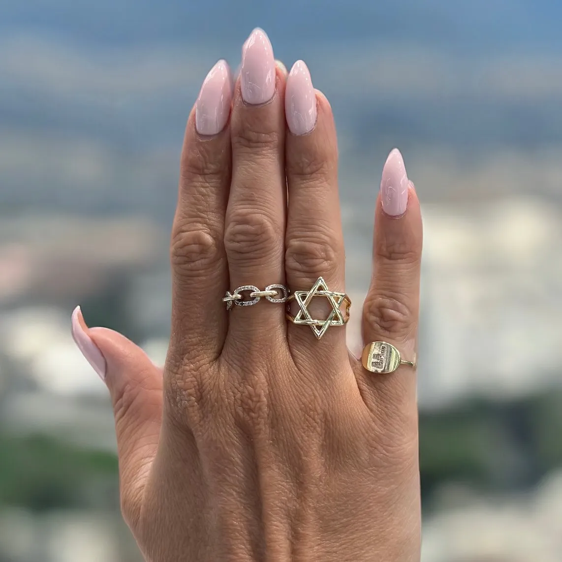 Jewish Star Ring With Double Band Connection