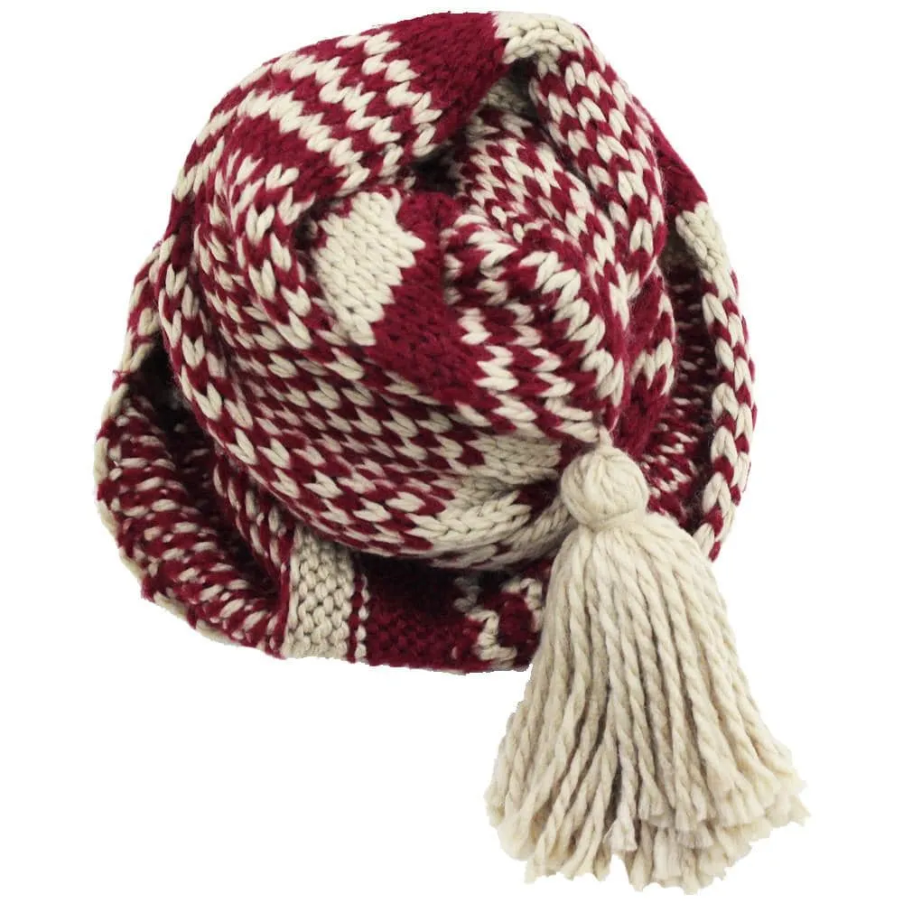 Knit Infinity Muffler w/ Tassel - Ruby/Oatmeal