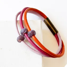 Leather Cord  Bracelet With Purple Beads