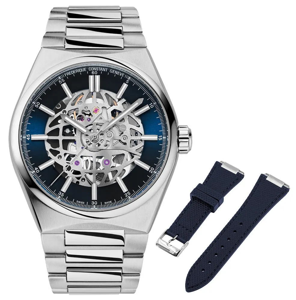 Limited Edition Frederique Constant Highlife Automatic Stainless Steel Skeleton Dial Interchangeable Blue Rubber Strap Mens Watch FC-310NSKT4NH6B