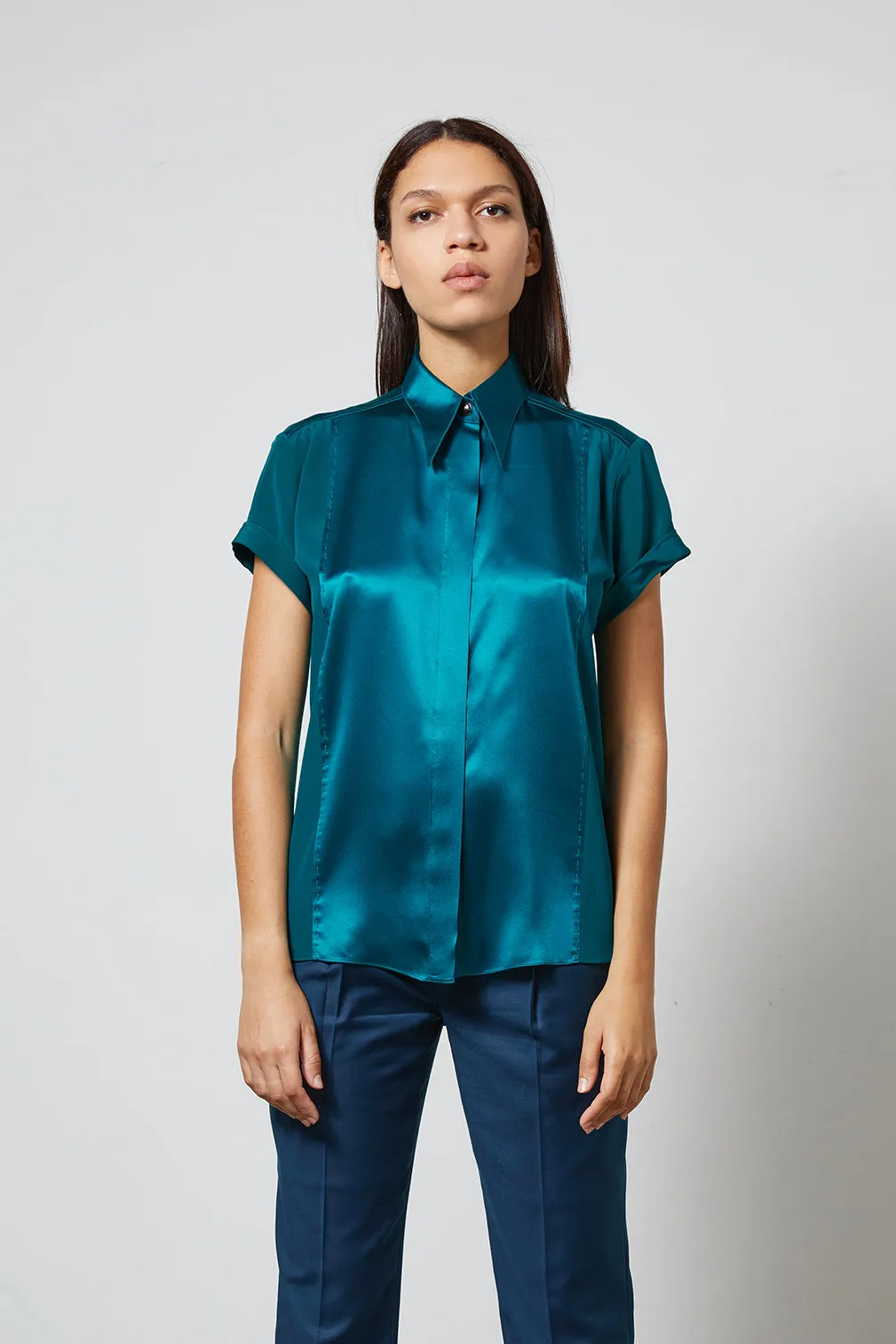 LOCKY jade - short sleeve silk shirt