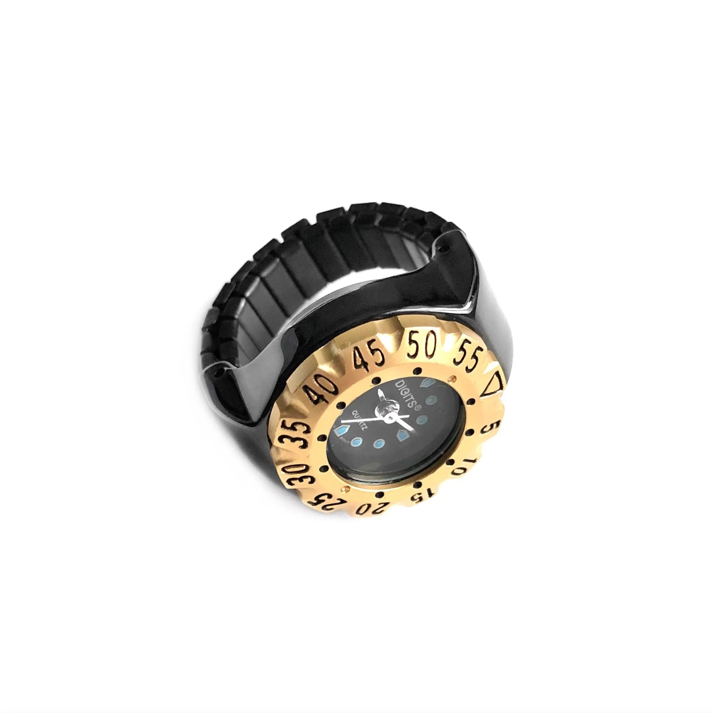 Lunar Diver Ring Watch in Jet Chrome with Gold Bezel