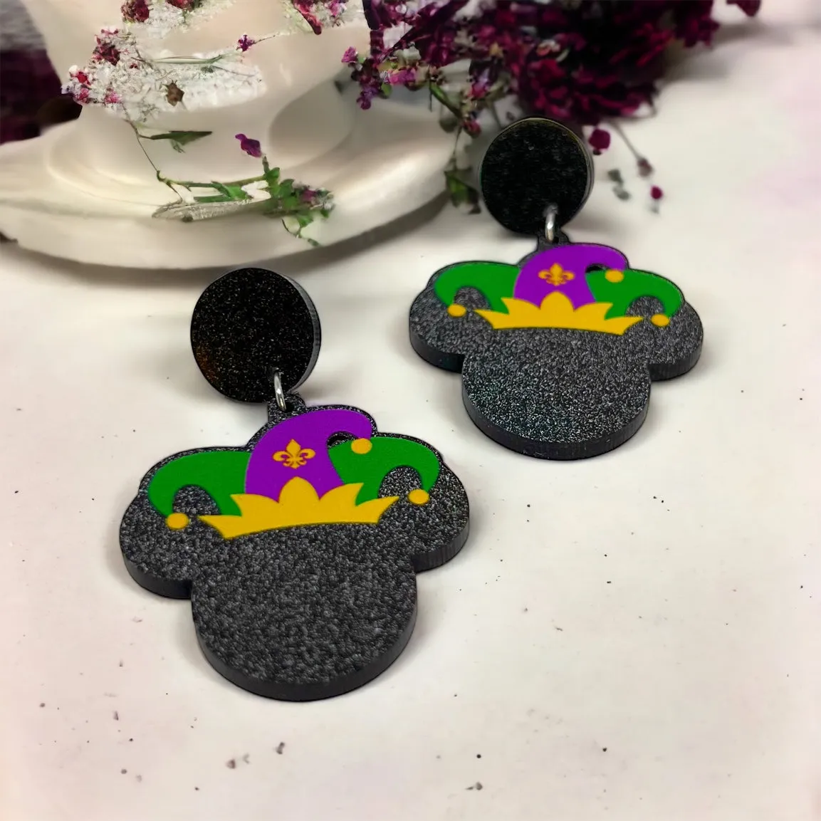 Mardi Gras Earrings - Handmade Jewelry, Mouse Ears, Handmade Earrings, Mardi Gras Jewelry, Mouse Earrings, Purple Green Gold, New Orleans