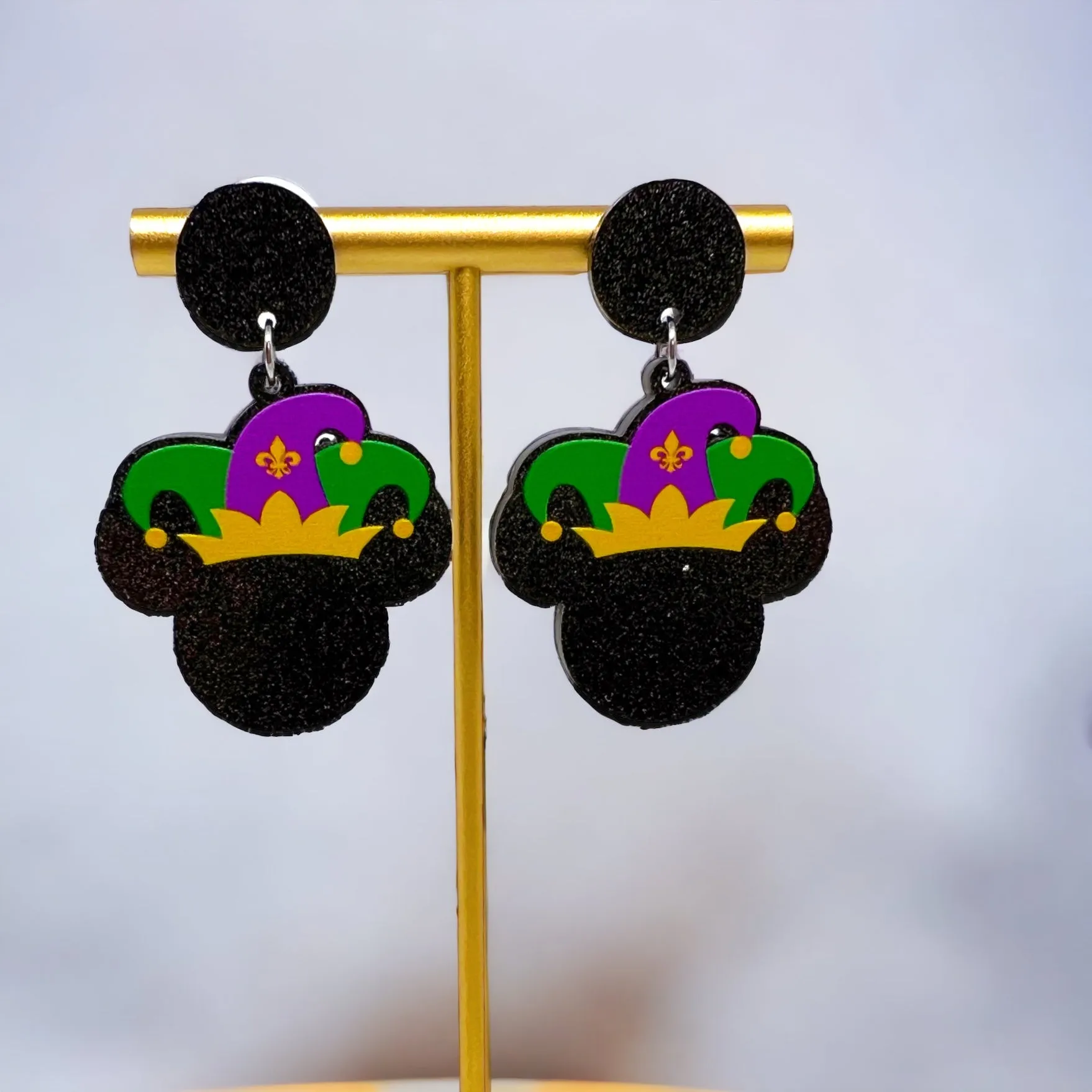 Mardi Gras Earrings - Handmade Jewelry, Mouse Ears, Handmade Earrings, Mardi Gras Jewelry, Mouse Earrings, Purple Green Gold, New Orleans