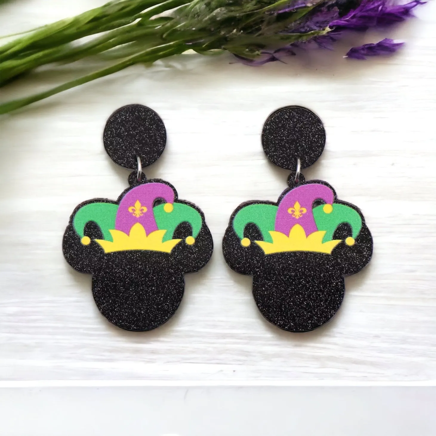 Mardi Gras Earrings - Handmade Jewelry, Mouse Ears, Handmade Earrings, Mardi Gras Jewelry, Mouse Earrings, Purple Green Gold, New Orleans