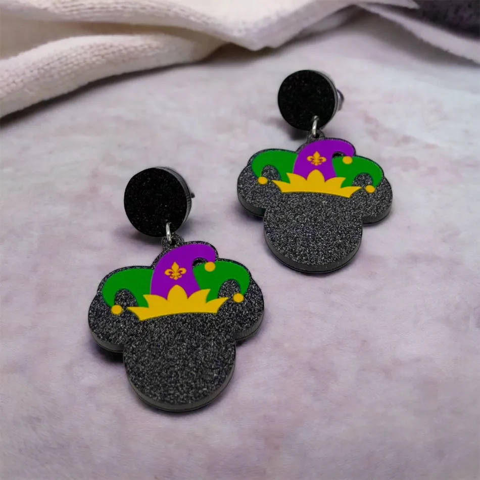 Mardi Gras Earrings - Handmade Jewelry, Mouse Ears, Handmade Earrings, Mardi Gras Jewelry, Mouse Earrings, Purple Green Gold, New Orleans