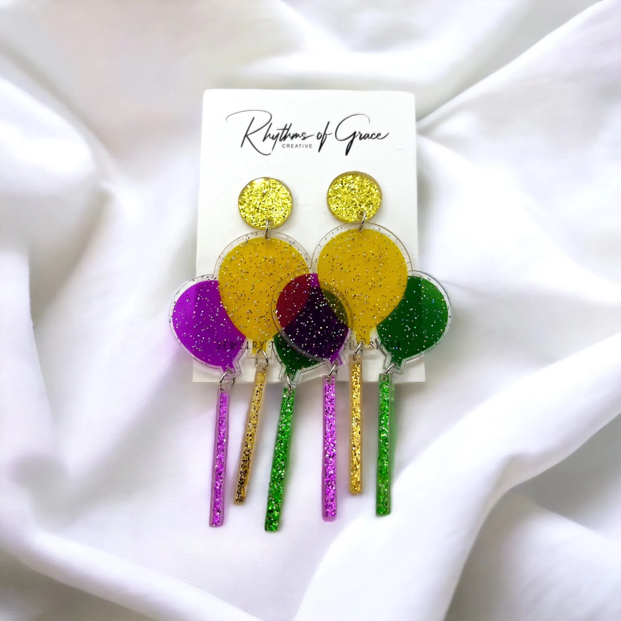 Mardi Gras Earrings - Purple Green Gold, Mardi Gras Mask, New Orleans, Mardi Gras Jewelry, Balloon Earrings, Mardi Gras Accessories