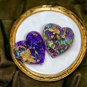 Mardi Gras Studs - Heart Earrings, Mardi Gras Earrings, Mardi Gras Glitter, Kingcake, Handmade Earrings, Mardi Gras Jewelry, Stud Earrings