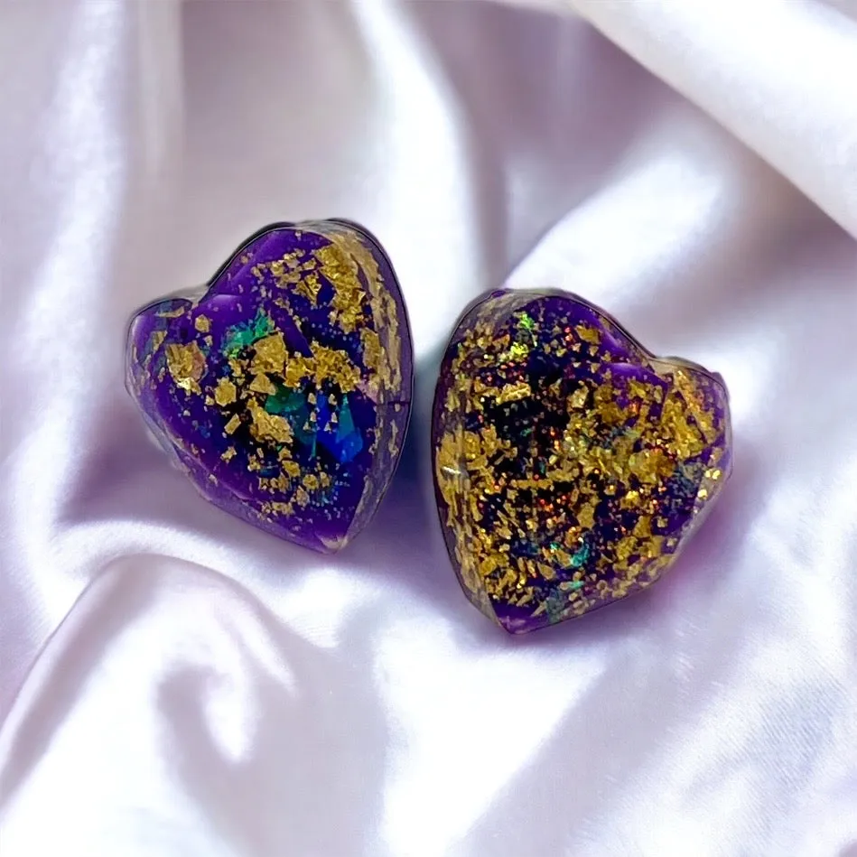 Mardi Gras Studs - Heart Earrings, Mardi Gras Earrings, Mardi Gras Glitter, Kingcake, Handmade Earrings, Mardi Gras Jewelry, Stud Earrings