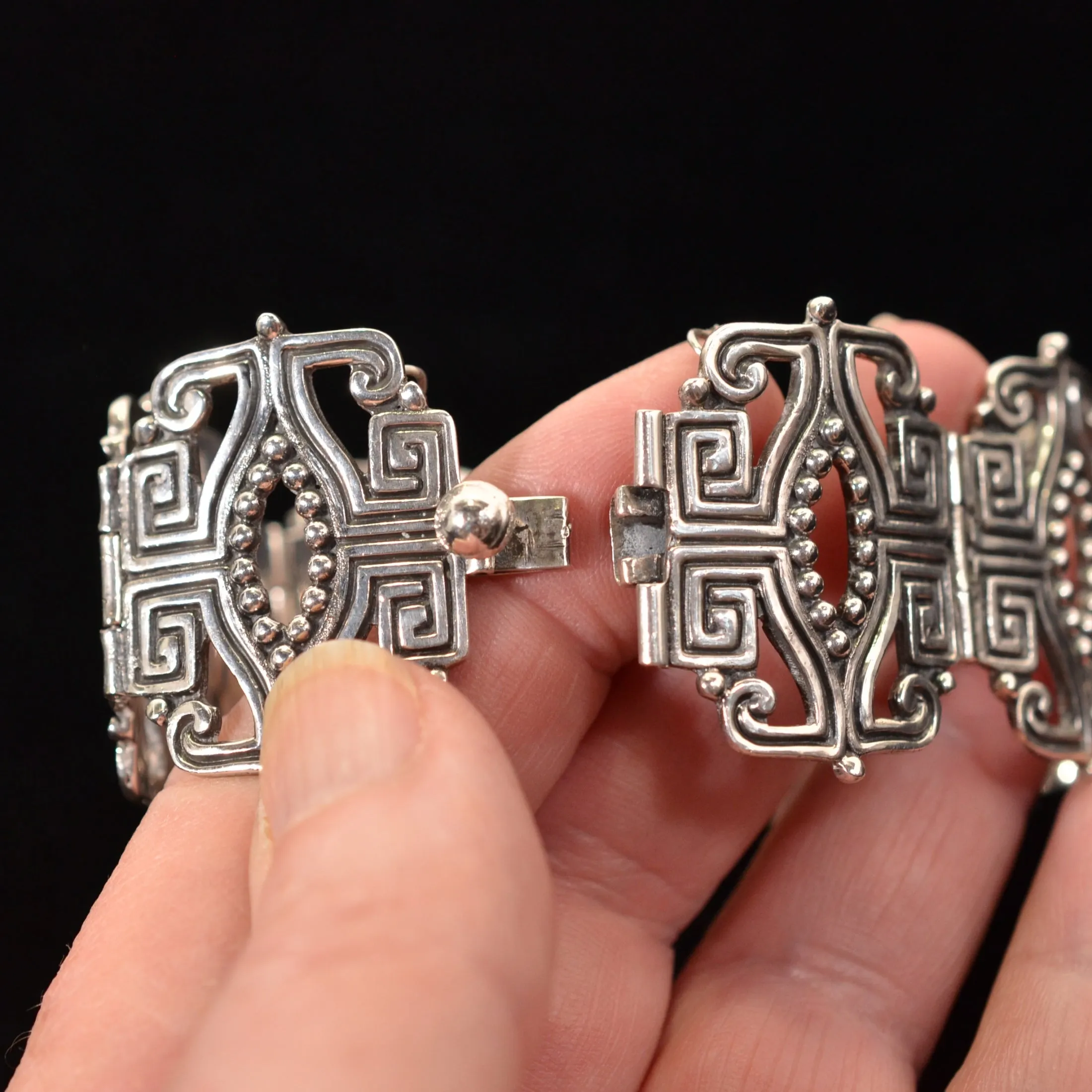 Margot De Taxco Bracelet Sterling Mayan/Aztec Design #5464 52.9 Grams