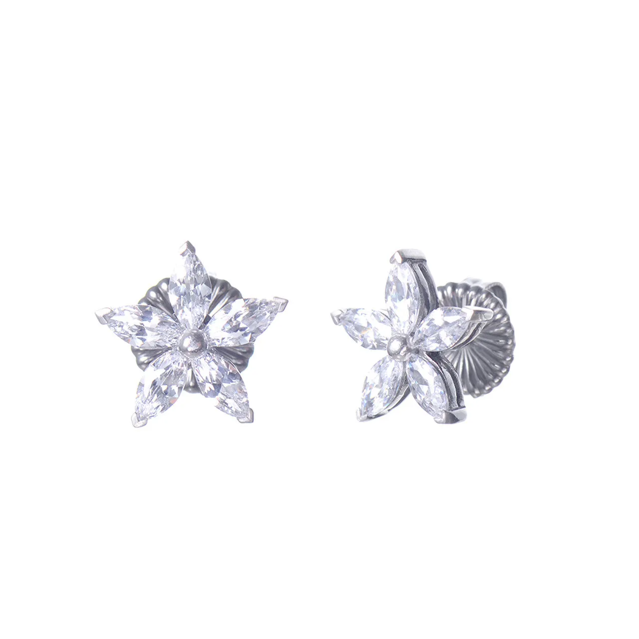 Marquis Flower Stud Earrings - Rhodium