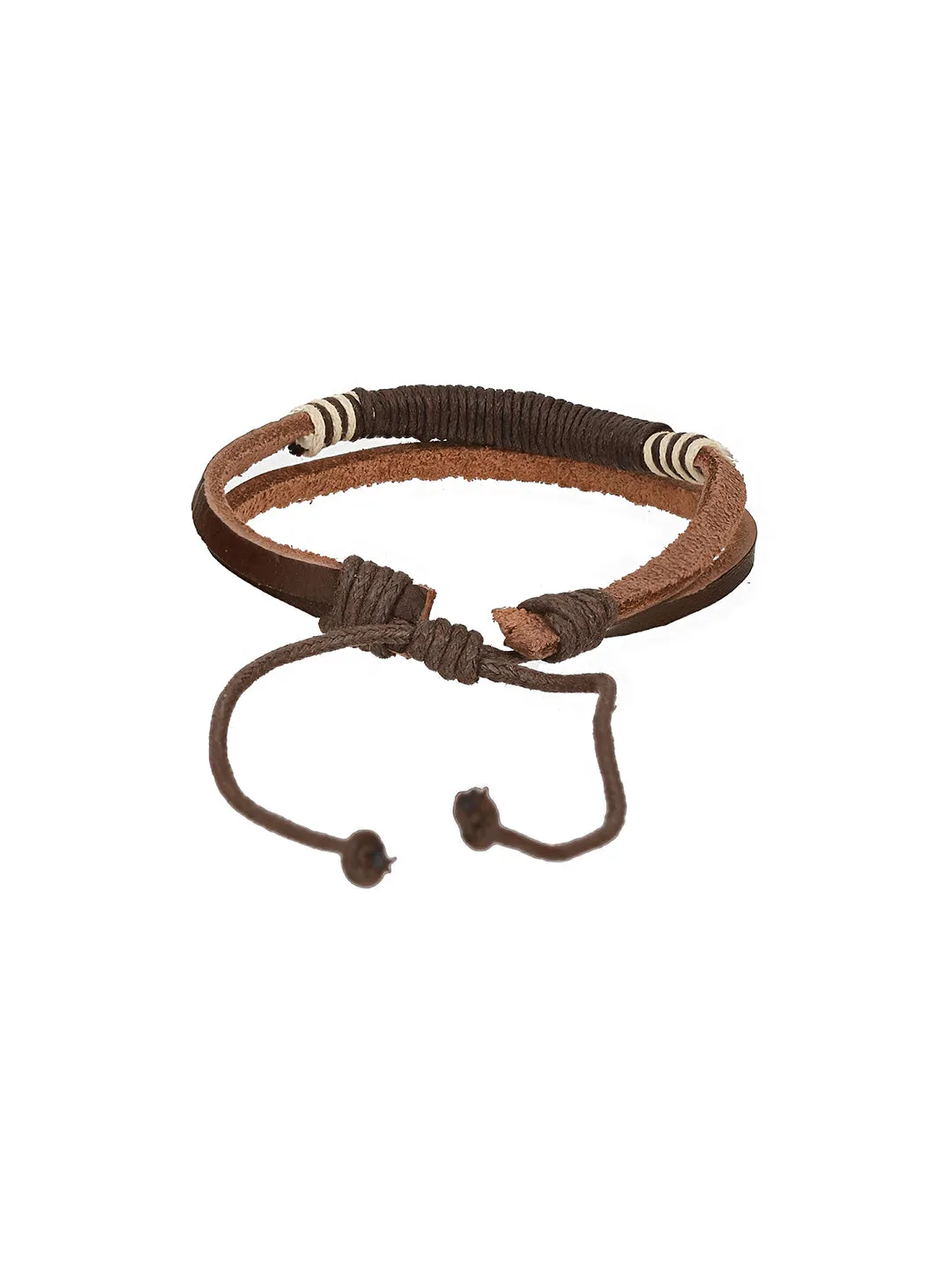 Men Pack Of 4 Brown & Coffee Brown Beads Leather Bracelet