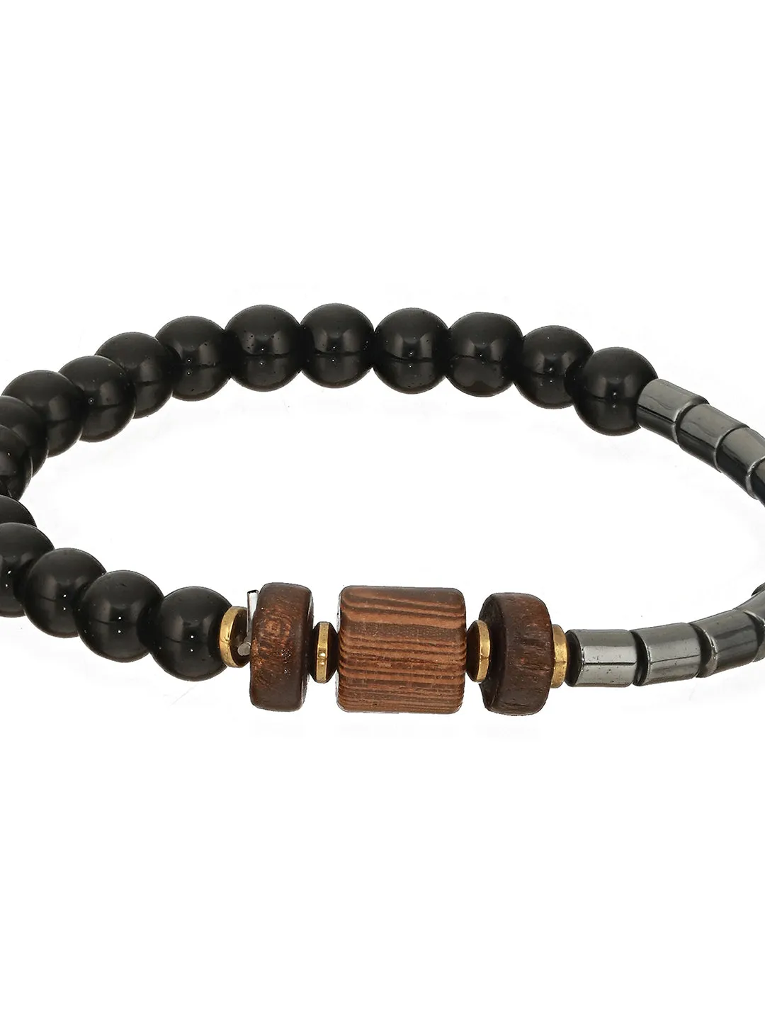 Men Pack Of 4 Brown & Coffee Brown Beads Leather Bracelet